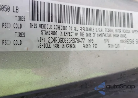 2016 Dodge Grand Caravan Sxt из США, поврежденный, VIN 2C4RDGCG2GR378477